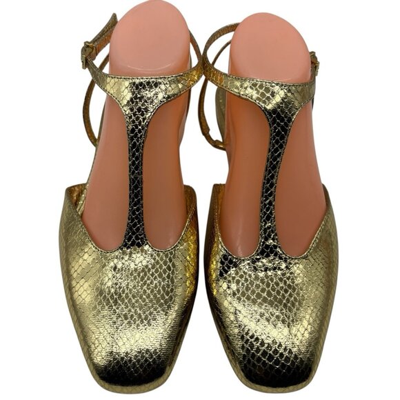 ZARA Gold Front Strap Flats Shoes Women’s Sz 41 US SZ 10 Snakeskin - Picture 5 of 13